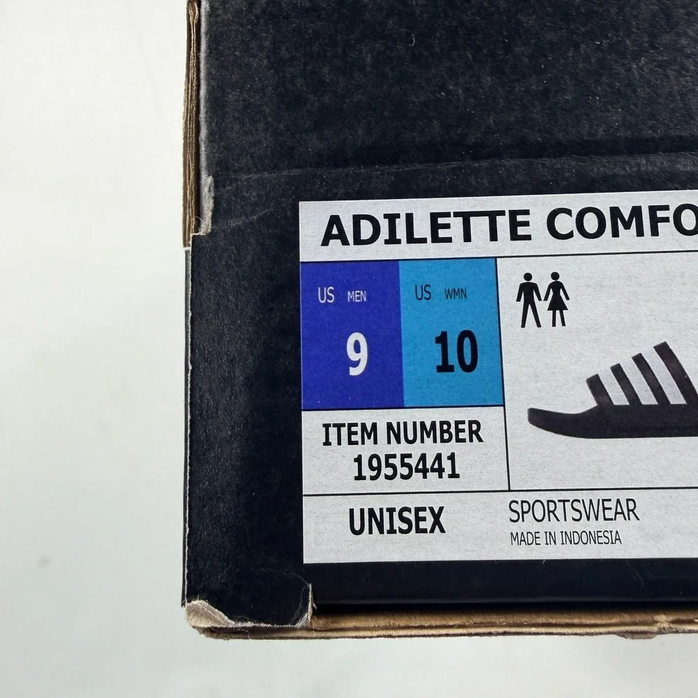 Adidas Adilette Comfort Slides Black White Stripe Sandals Men 9 Women 10 NEW